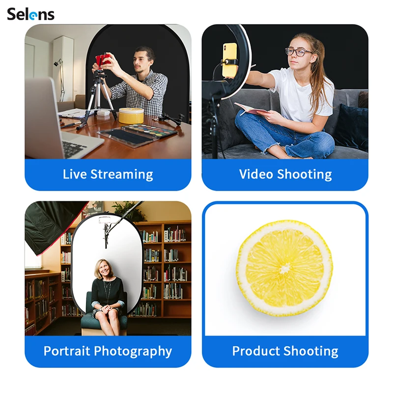 Selens 150x200cm Black White Oval Reflector Portable Backdrop 2 in 1 Screen Background With Holder Clip For YouTube Video Studio