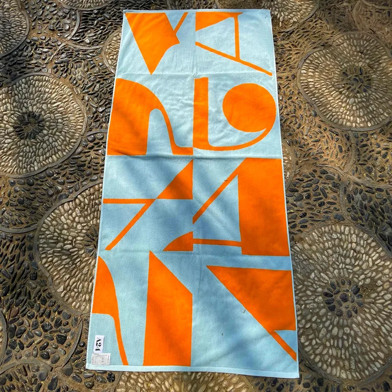 Luxury thick heavyweight cotton terry loop yarn dyed jacquard woven beach towel
