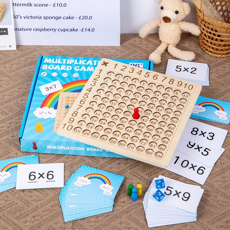 HOYE CRAFT Preschool KIDS Learning Toys Math Counting Toys Wooden multiplication board game