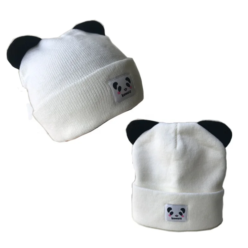 Funny Winter Acrylic Kids Knitted Animal Beanie Hat With Foldup Cute Children Panda Hat
