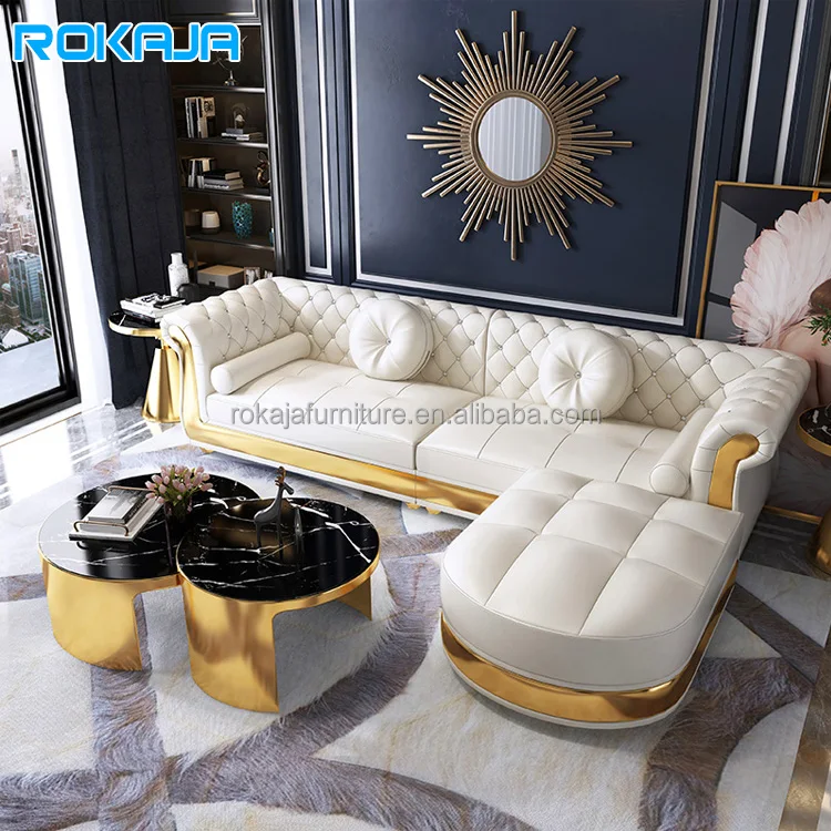 Modern Luxury Modular Sofa Set 1 2 3 4 Seater L-Shape Leather Sofa Living Room Furniture Buckle Corner Sofa With Chaise