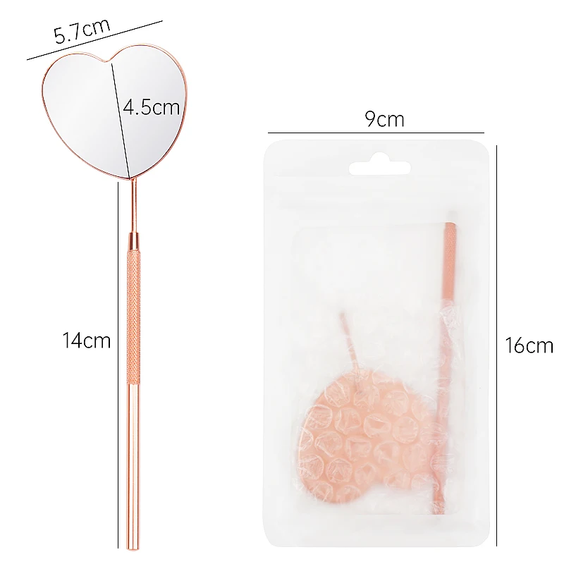 Новое зеркало из нержавеющей стали в форме сердца с ручным увеличительным зеркалом для наращивания ресниц