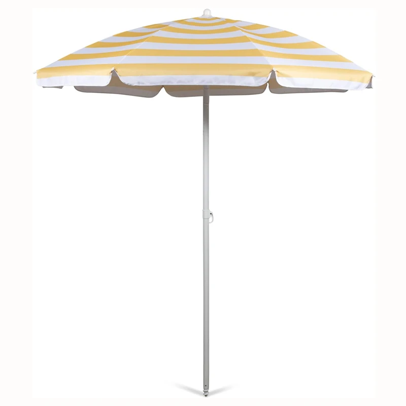 Cost-effective Yellow and White Stripe Pattern Portable Outdoor Beach Umbrella with Steel Tilt