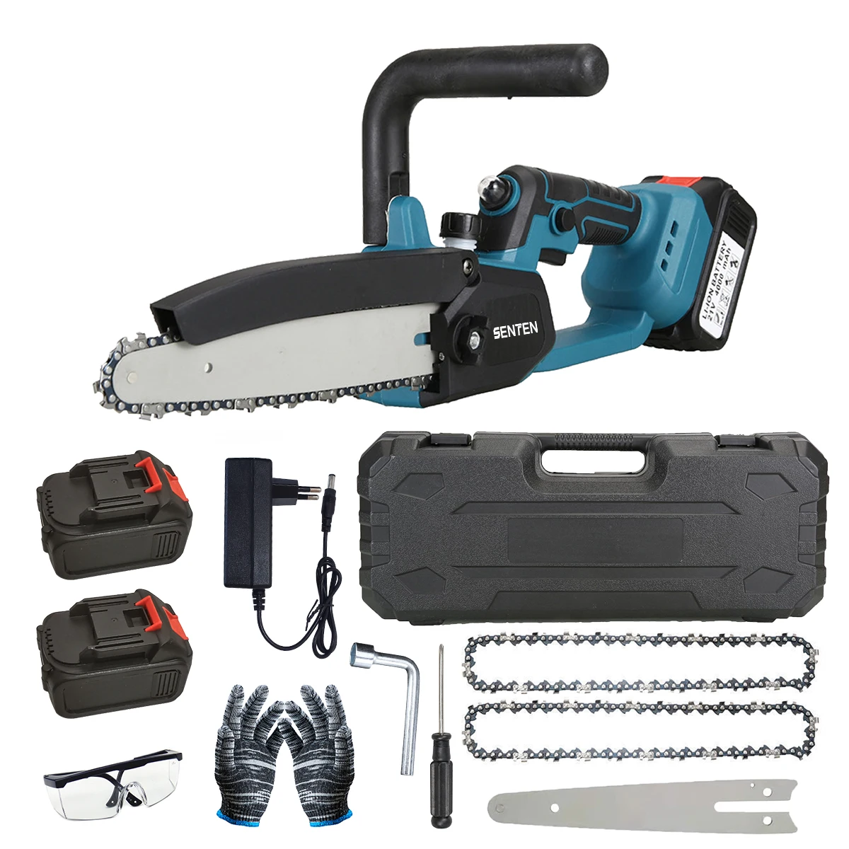 2 Batteries 8' Mini Cordless Chainsaw Electric One-Hand Saw Wood Cutter Chainsaw 21V Rechargeable Battery