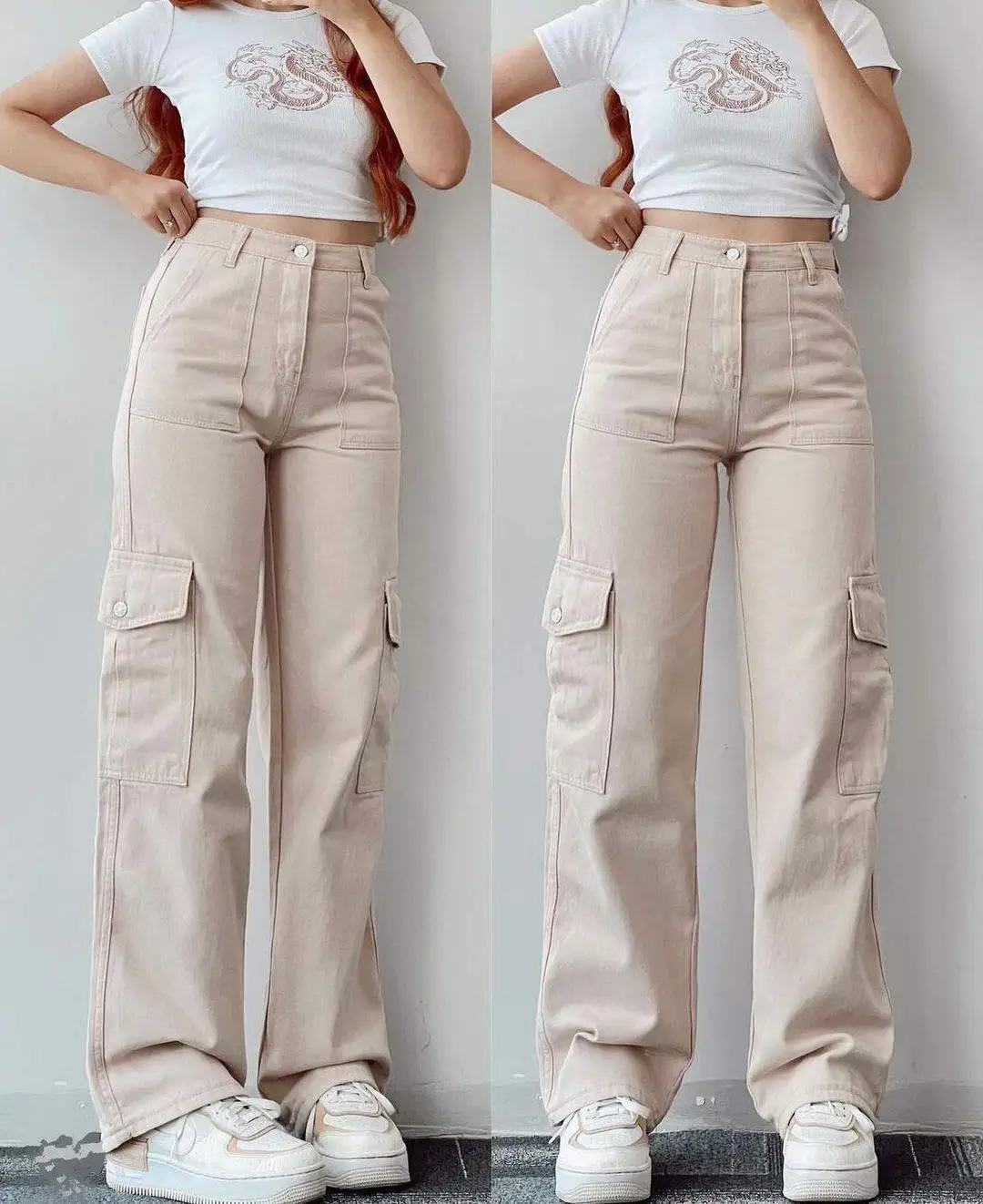 Wholesale cargo pants ladies casual trouser woman clothes pants women high waisted trousers with pocket