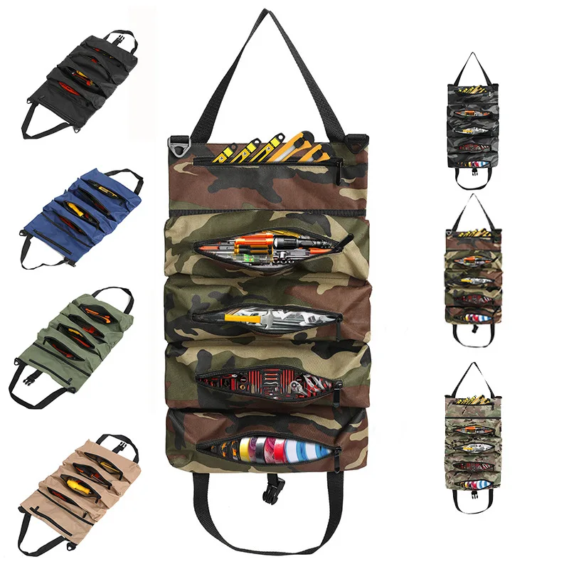 Custom Logo Canvas Tool Organizer Multi-Purpose Zipper Carrier Tote Storage Pouch Hanging Wrench Roll Bag Travel Made Oxford