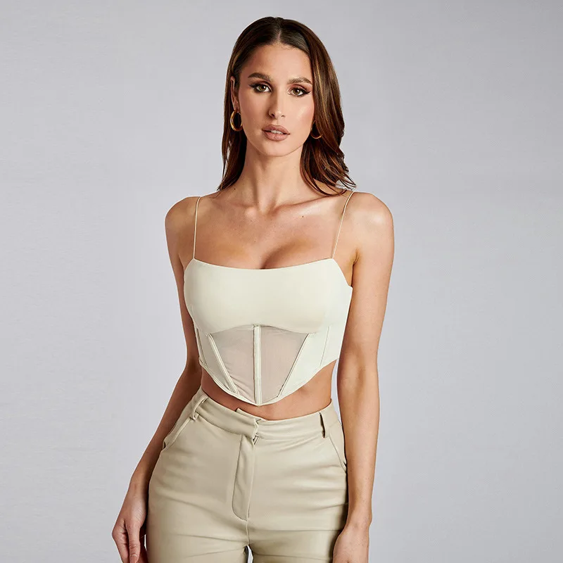 
Ladies Solid Spaghetti Strap See Thorugh Womens Tank Top Women Crop Top Condole belt clothes 