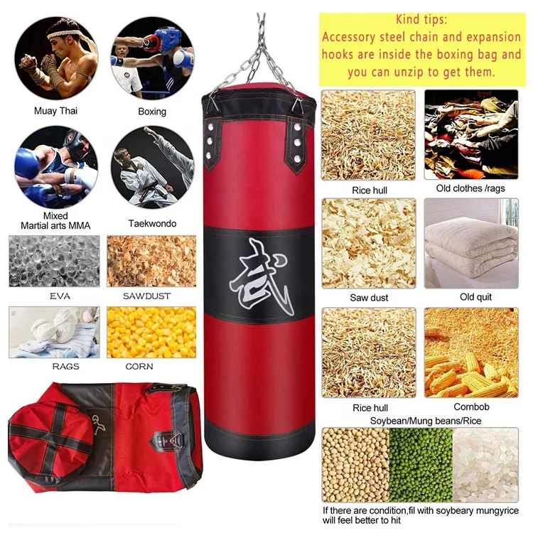 Wellshow Sport Hanging Punching Bag Set UNFILLED Heavy Boxing Kickboxing Bag Punching Bag Hangers for Adults Kids