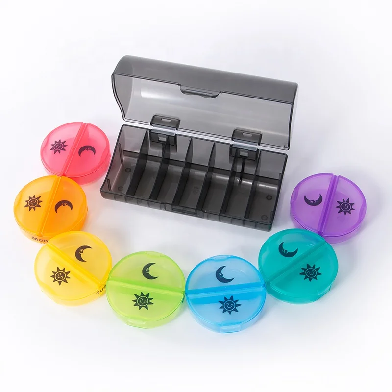 Круглый органайзер для таблеток на неделю (7 дней), коробка для витаминов и лекарств, большой ежедневный контейнер для таблеток с 14 отделениями 2 раза в день