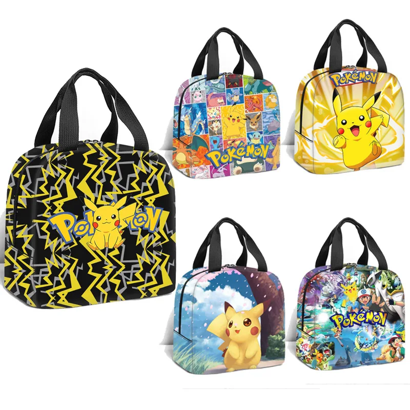 Pokemoned Kawaii Pikachu Student Anime Portable Lunch Box Cute Pocket Series Children School Camping Lunch Bag Convenient