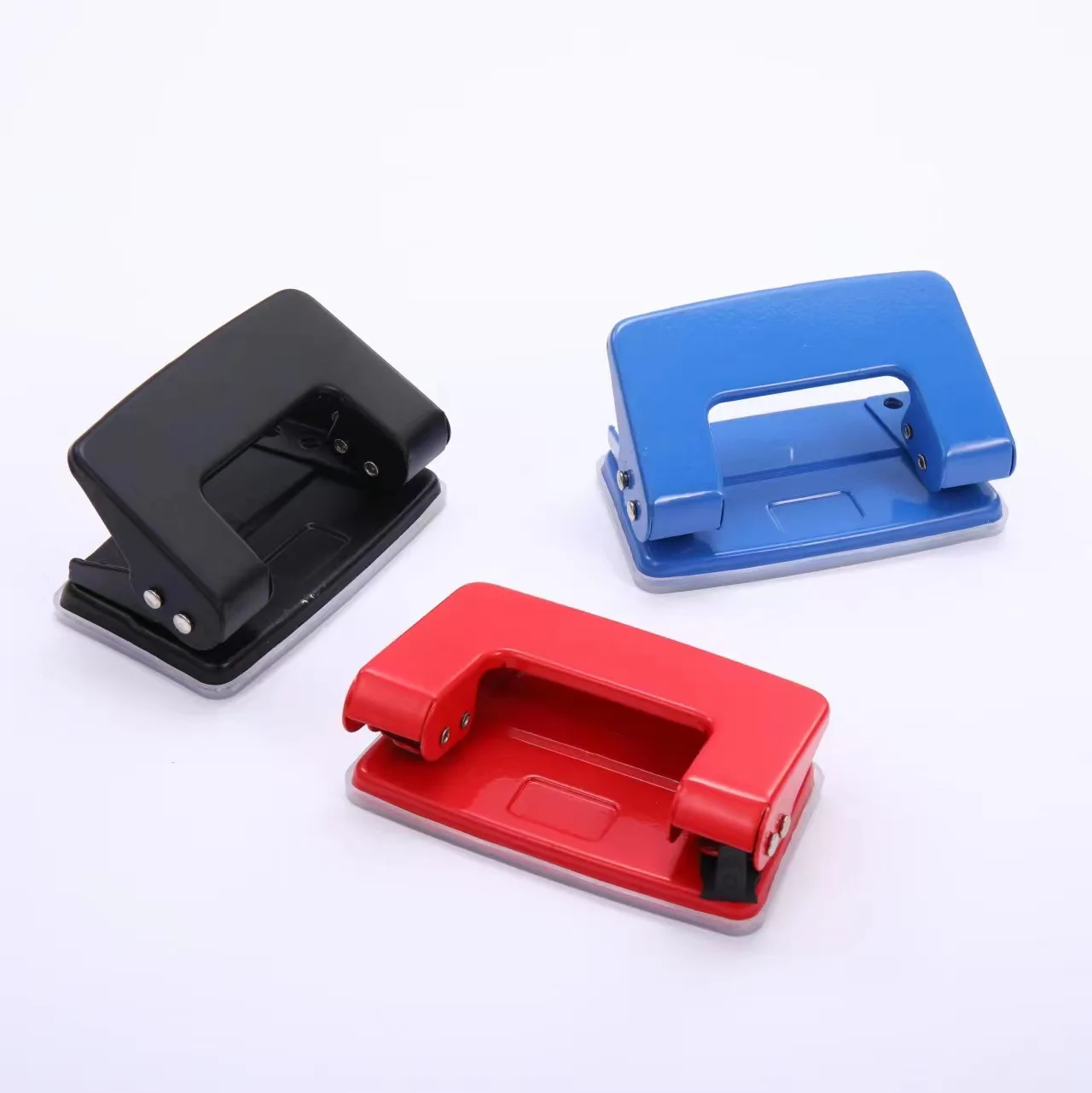 Macaron Color 10 Sheet Two Hole Reinforced Metallic Hole Punch with Waste Container Wholesale Manufacturer for School and Office