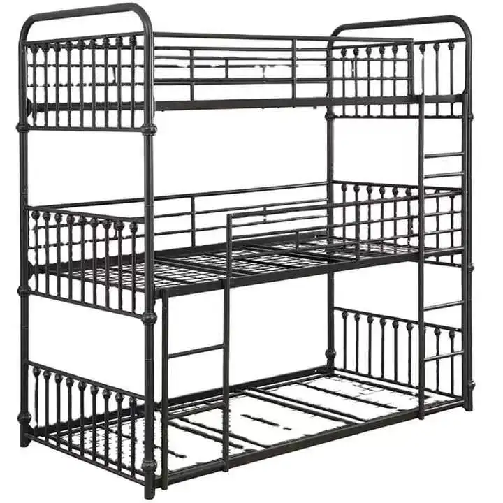 lit fer forge modern  decker mental bed bunk bed triple iron steel metal bed school  furniture