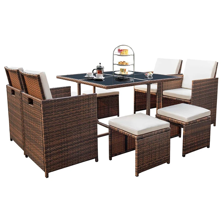 Garden Dining Table Garden Patio Furniture Sets Nordic Rattan Wood Luxurious Cast Aluminum Modern Waterproof Lounge Poly 3 in 1