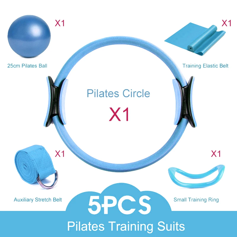 5pcs yoga circle elastic belt yoga ring pilates ball training suits set