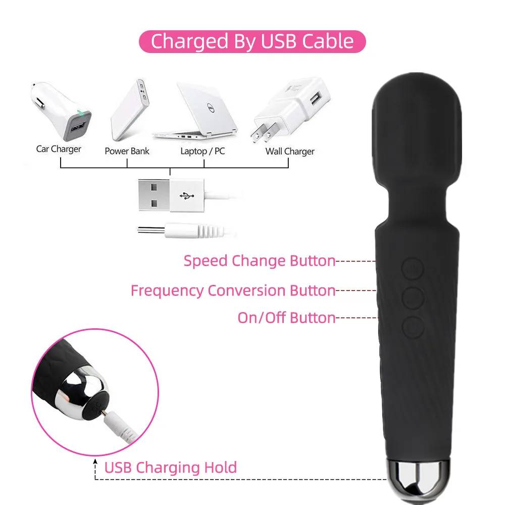 
Amazon Hot Selling Silicone USB rechargeable Handheld personal wand massager Men Women Vibrators Wireless Massager 