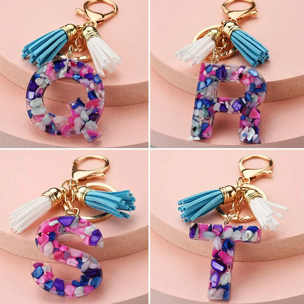 A-Z Letters Acrylic Keychain Kawaii Key Rings Couple Pendant Ladies Girls Bag Car Charm Accessories
