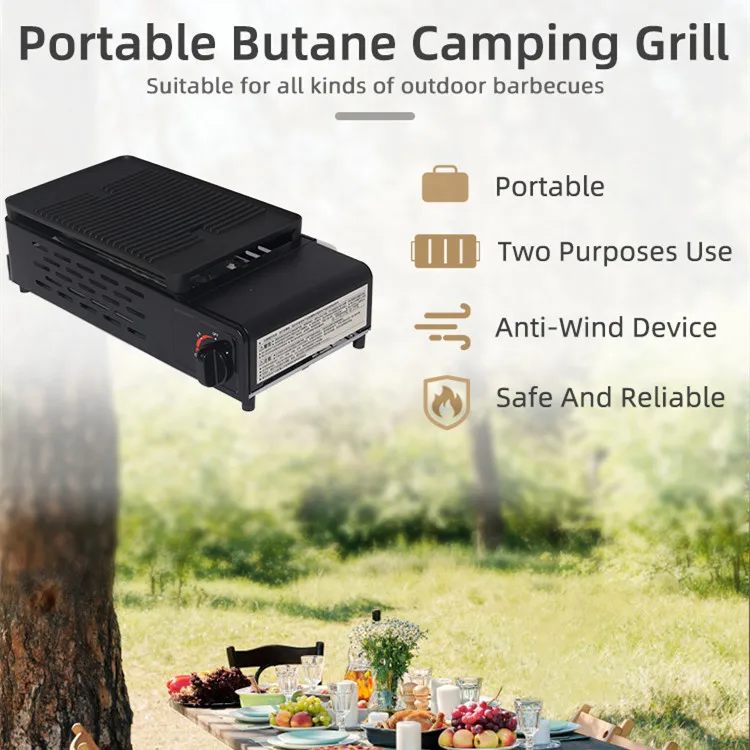 High quality professional two purpose portable butane outdoor stainless steel bbq gas grill