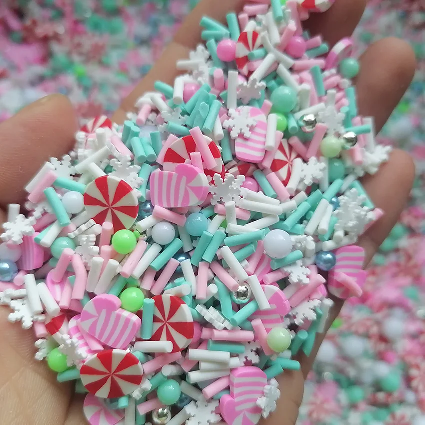 1kg DIY Craft Slime Sprinkles White Snowflake Pink Christmas Cane Mix Candy Peppermint Beads Mix Polymer Clay Sprinkles Slices