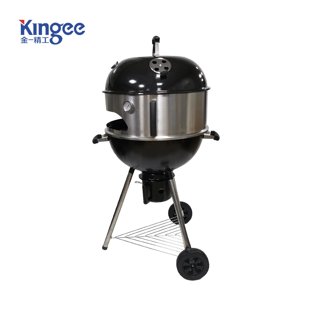 Outdoor Enamel Black Coating 2 In 1 Charcoal Kettle BBQ Grill with Pizza Oven