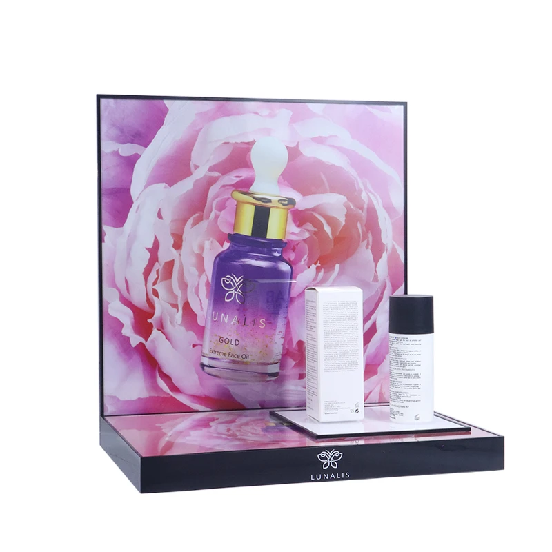 2022 Custom Handmade Acrylic Cylinder Tabletop Display Stand L Shape Cosmetics Shop Display Shelves Rack