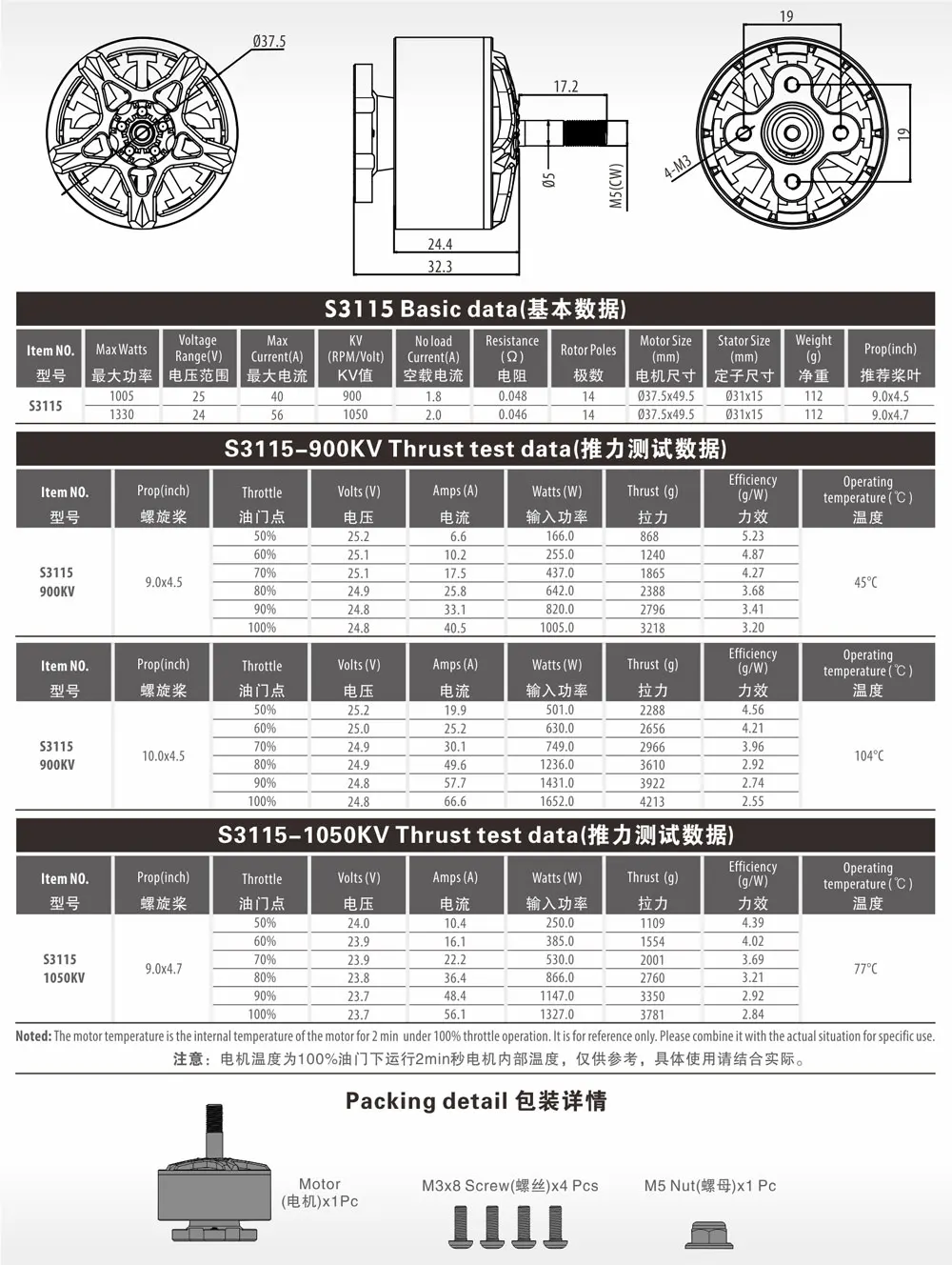10-Inch FPV Drone 3115 900KV 1050KV BLD Motor Radio Systems Motor Components for Quadcopter with Night Vision Long Time Flight