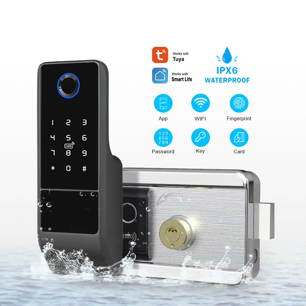 anti-copy card access control keyless wireless remote control electric TTlock tuya app fingerprint gate yard door smart RIM lock