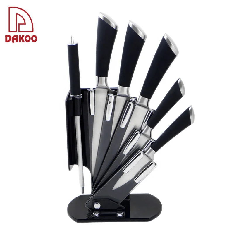 High Quality 5 Pcs Kitchen Knives Set With Acrylic Knife Block Holder Chef Knife