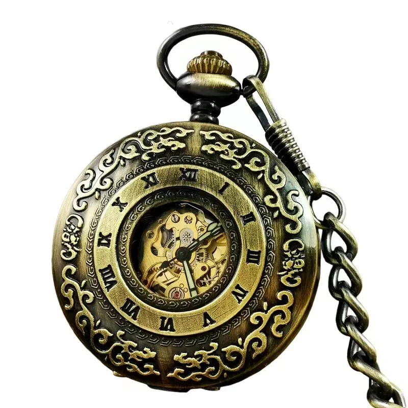 Men Pocket Watch Vintage Roman Numerals Quartz Watch Clock With Chain Antique Jewelry Pendant Necklace Gifts For Father