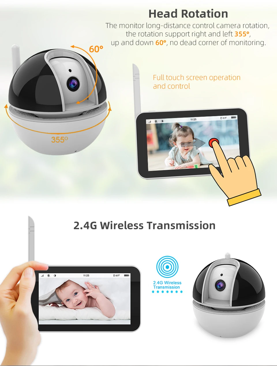 2021 Newest 5 Inch 720P Touch Screen Baby Monitors Camera Wholesale Support Pan/Tilt/Zoom Babyfoon Wireless Baby Video Monitor