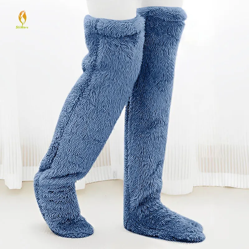Snugglepaws Sleeping Sock Over The Knee High Fuzzy Thick Plush Slipper Stockings Furry Long Leg Warmers Winter Home Warm Socks