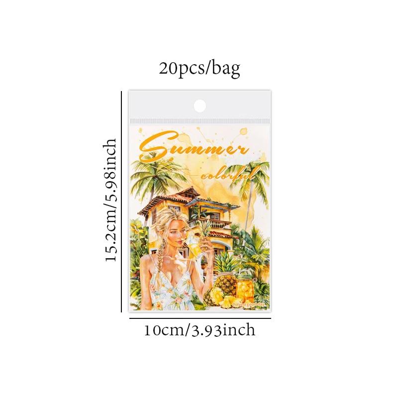 Stickers Fruit Girl Summer Series Junk Journal Decoration Stickers Pack for Diary Scrap Book Mr. Paper 20 Pcs / Set