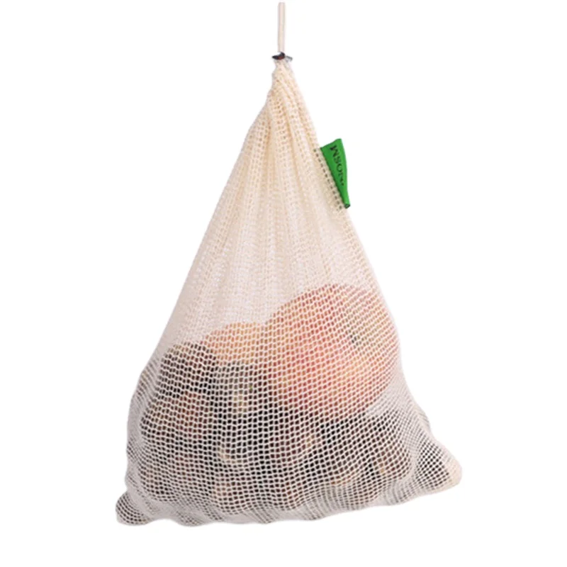
canvas mesh reusable shopping bag custom shopping bag fruit vegetable drawstring bag 