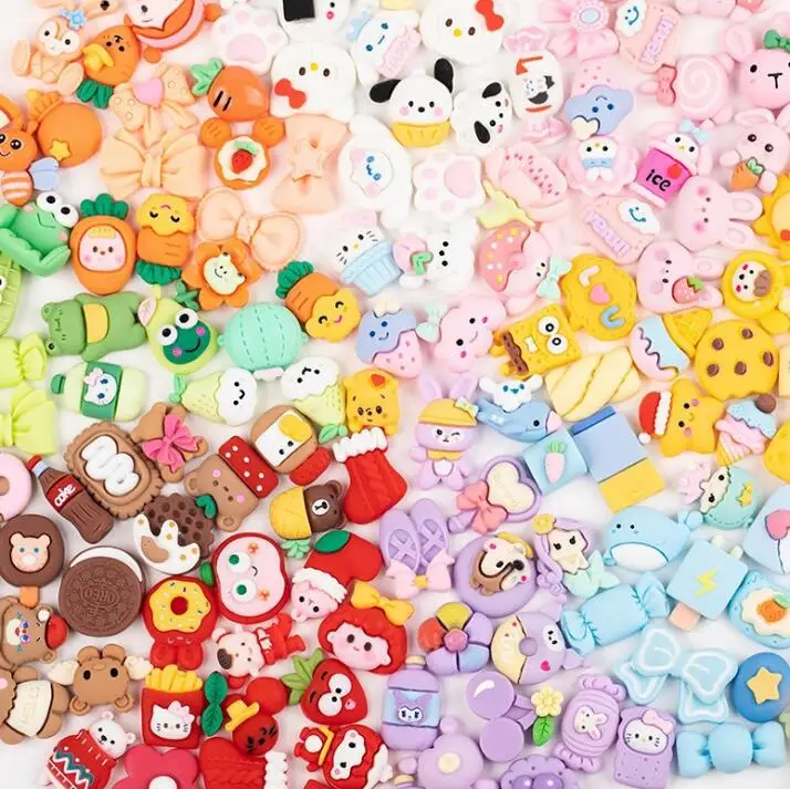 100pcs Pack Mixture Cartoon Resin Charms DIY Cream Glue Phone Shell Charms Cups Decoration Charms