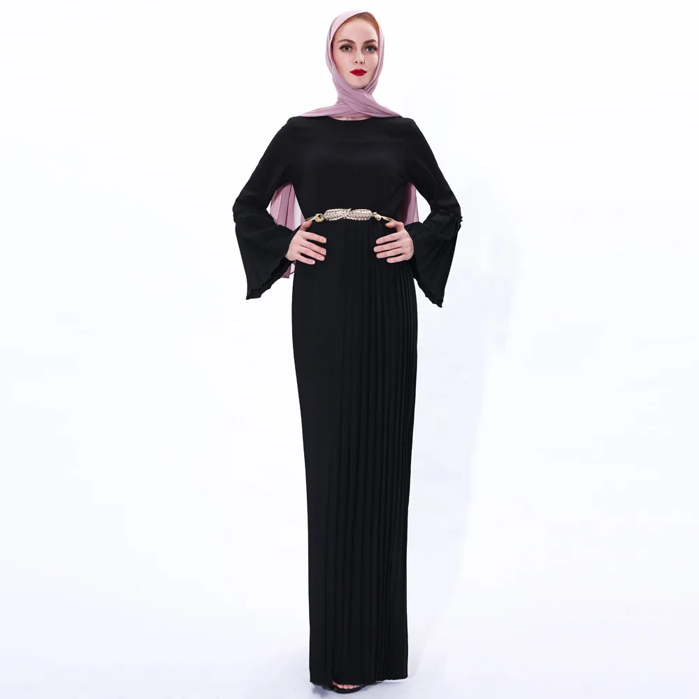 Malaysian Indonesian Beautiful Girl Muslim Islamic Chiffon Lace Long Skirt with Belt Ladies Elegant Abaya Dress