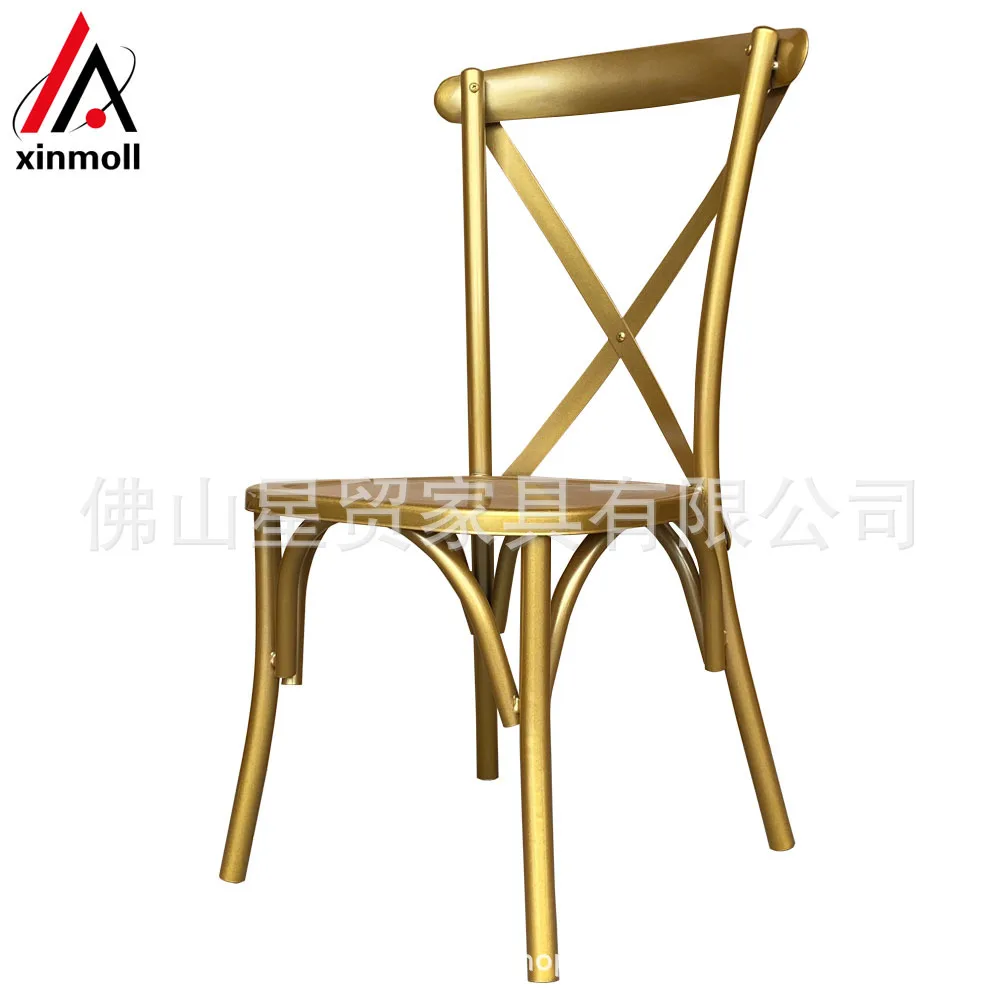 Gold metal wedding chairs cross back event party dining chairs