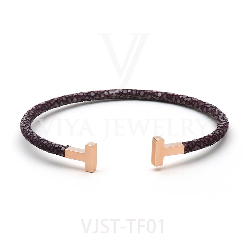 Fine jewelry joyas de acero inoxidable al por mayor pulseras de cuero para hombre genuine stingray exotic leather bracelet