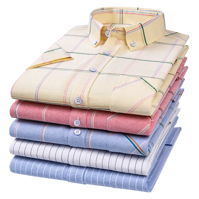 Cotton Oxford short sleeve shirt Plaid stripe Oxford Shirt Custom Logo casual business shirt