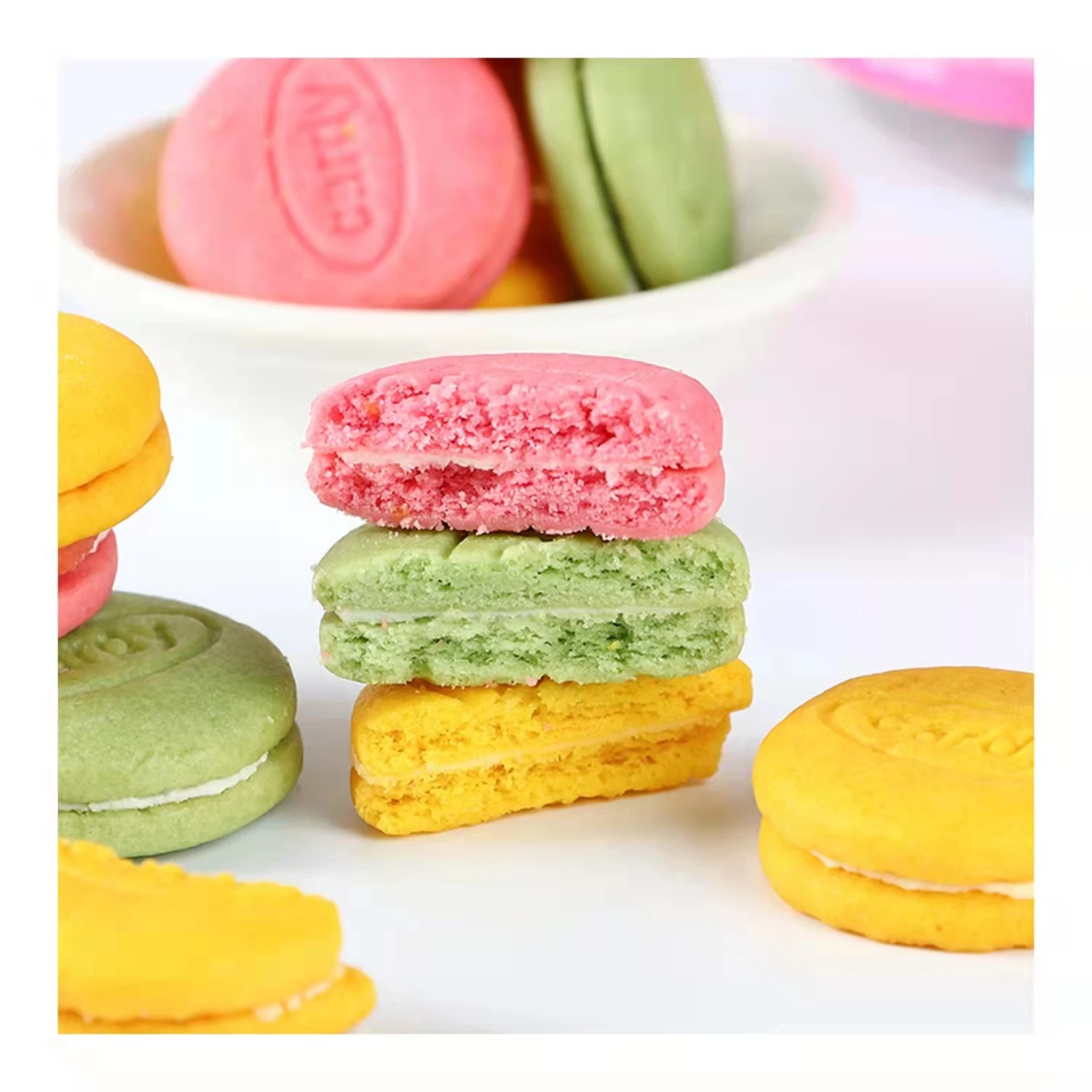 Заводская цена, вкусная мятая еда, сладкие фрукты, печенье со вкусом макарон, печенье для пикника 128 г/банка