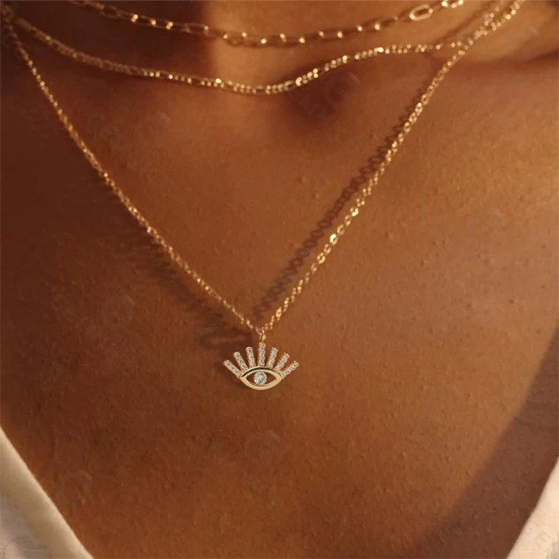 Gemnel luxury 925 sterling silver Turkish Evil Eye Choker Necklace Jewelry fashion eye earrings