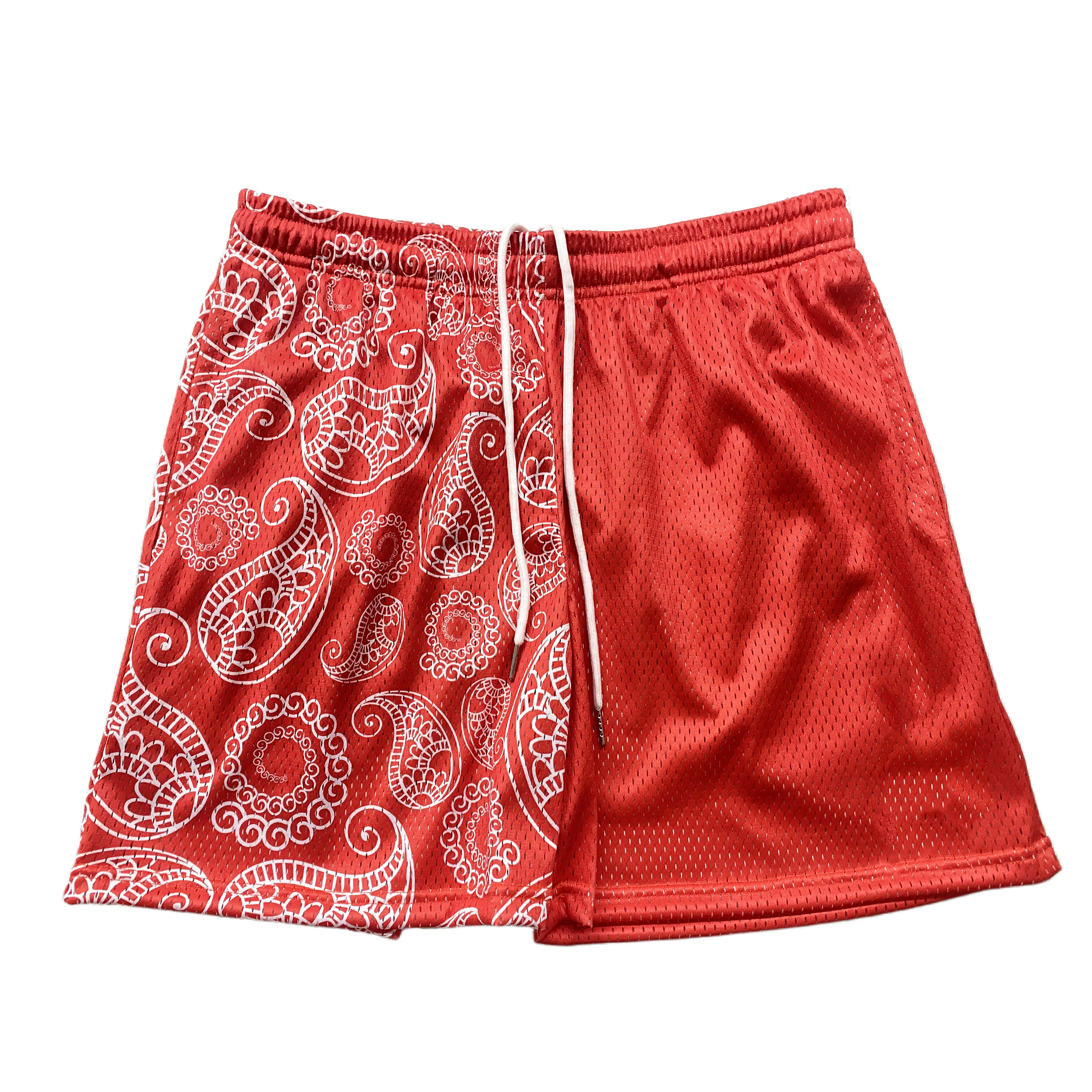 High quality 5 inch inseam wholesale summer gym basketball polyester sublimation mens paisley bandana custom print mesh shorts