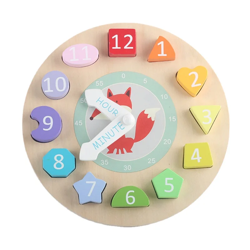 Colorful Number Wooden Irregular Shape Blocks Stacking Sorter Montessori Wooden Baby Learning Sorting Clock Toy