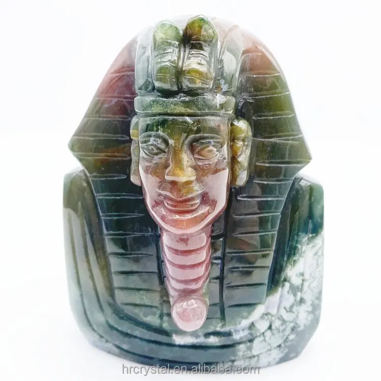 Folk crystal crafts Indian agate stone crystal buddha and pharaoh figurines carving for sale