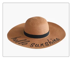 Hot sale alphabet embroidered big brim summer beach sun protection paper floppy straw hat