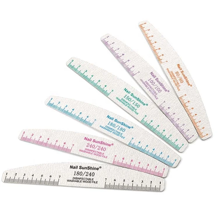 100/180/240 Custom Logo Printed Half Moon Wood Nail File Professional Polishing Nail Buffer Block Nail File