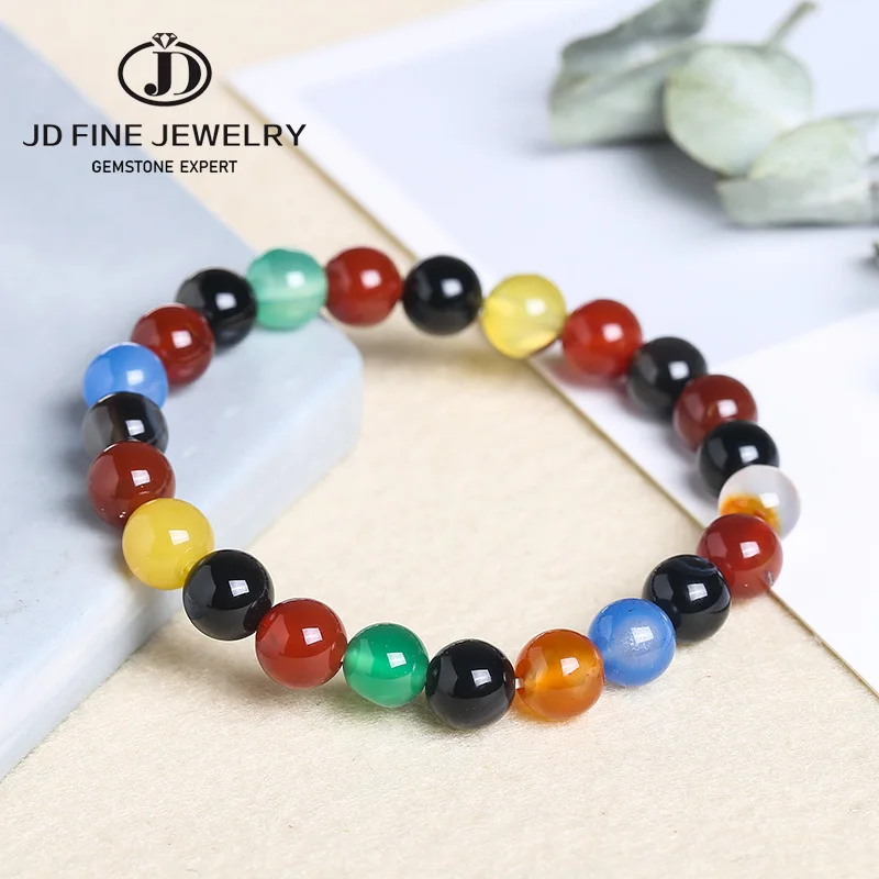 JD Natural Round Gem Stone Green/Red/Yellow Agates Women Bracelets Bangle 4-20mm Ethnic Rosary Energy Beads Prayer Wristband