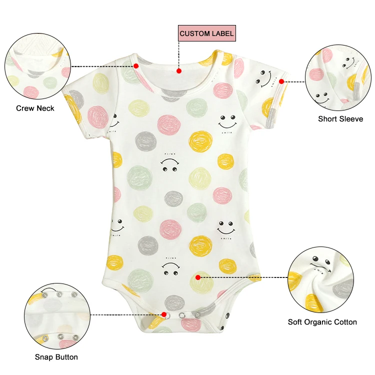 Custom Embroidery Printing Newborn Baby Jumpers Short Sleeve Summer Jumpsuits  Organic Cotton Baby Rompers