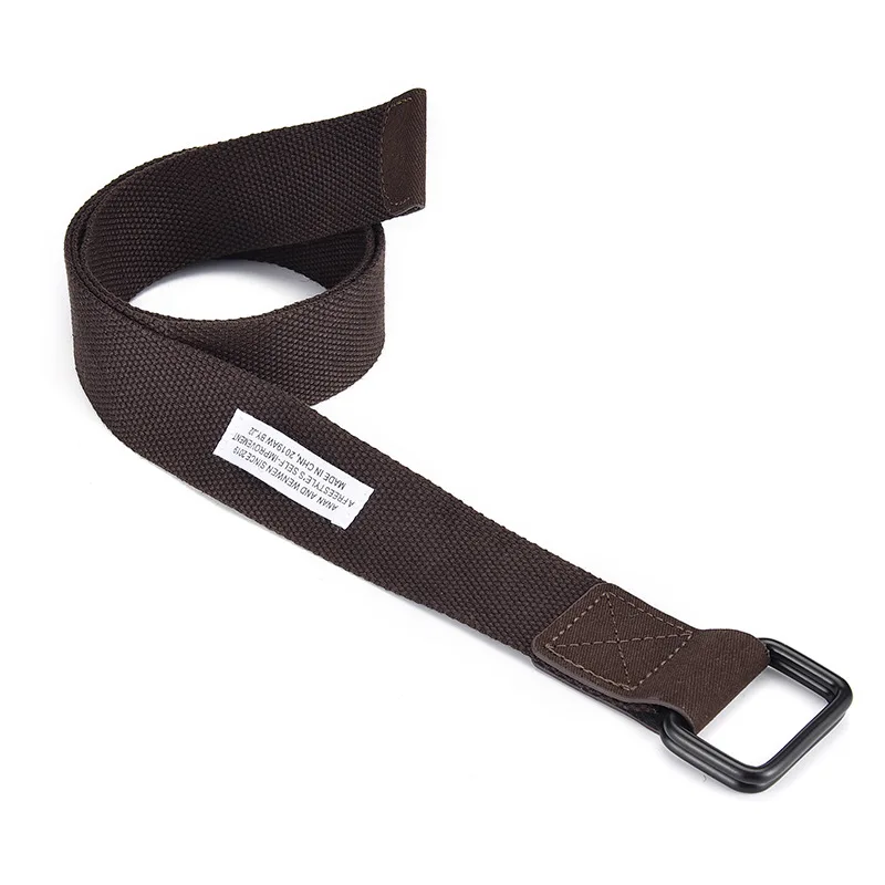 New canvas belt, black fusion double buckle belt for students, young men and women outdoor casual belt