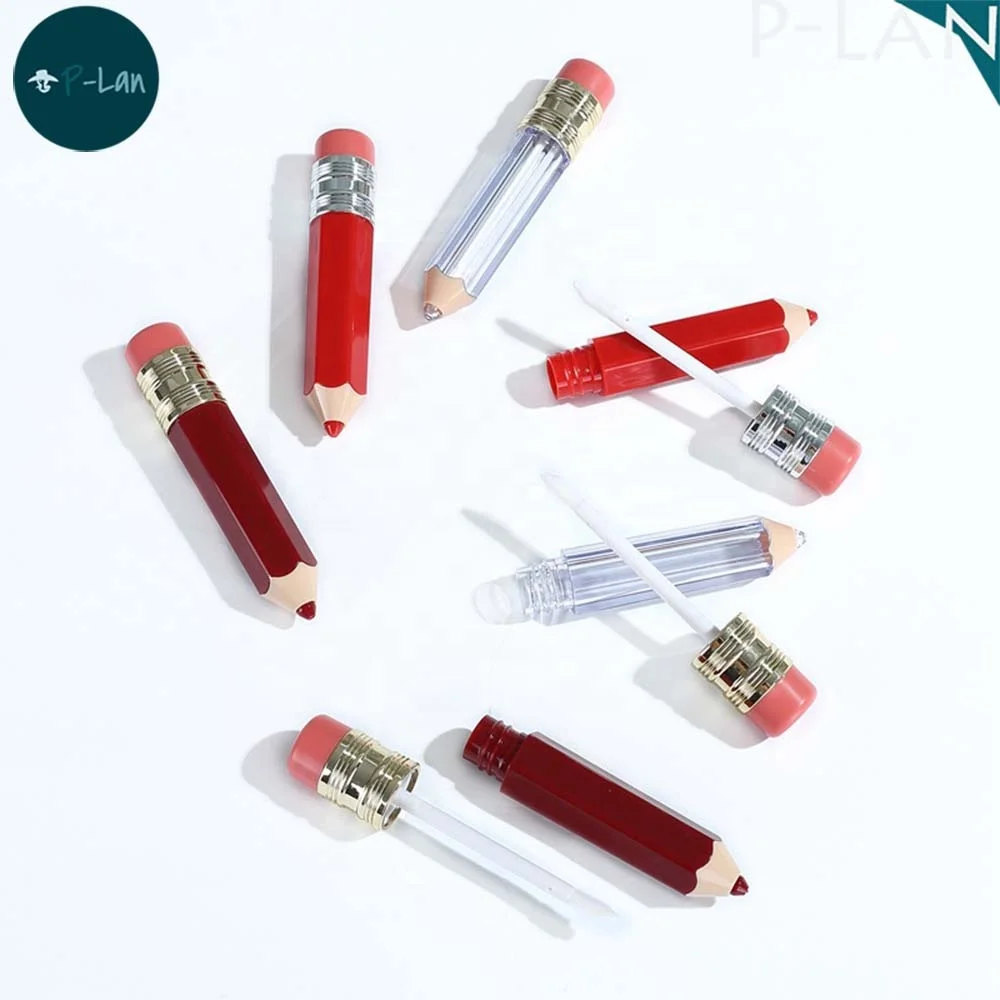 P-lan Stock Cute Lipgloss Container Pencil Shaped Lip Gloss Bottle Clear 3.5ML Lip Gloss Case Wholesale Liquid Lipstick Tube