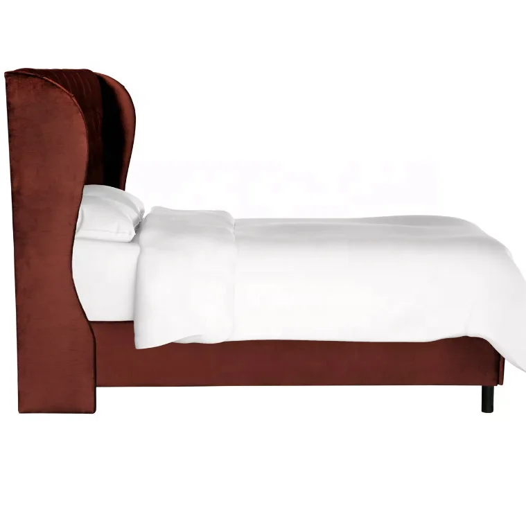 Upholstered wingback bed frame set with clean lines and an elegant style Tufted Velvet Upholstered Wingback Bed