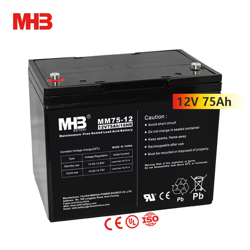 Mhb MM75-12, не требующие обслуживания, гель VRLA AGM для хранения солнечных батарей 12 В 75 ампер, свинцово-кислотный аккумулятор, цена для морского оборудования